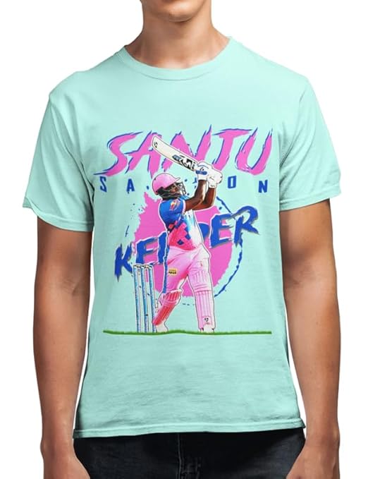 Sanju Striking for Royals of Rajasthan T20 Cricket Pure Cotton Men's Round Neck T-Shirt